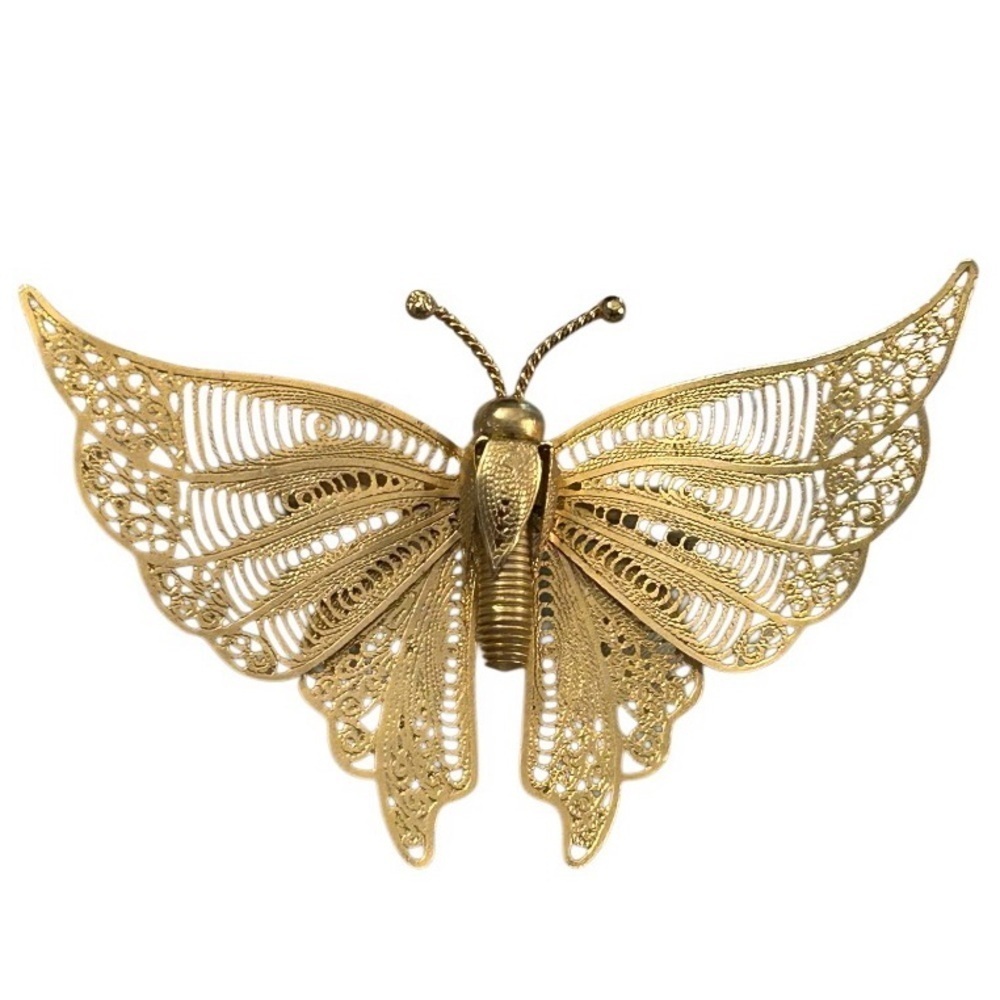 Vintage 1970’s brass filigree butterfly brooch with Articulating wings - Picture 2 of 9